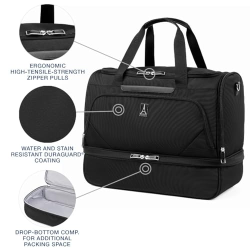Travelpro Maxlite 5 Carry-On Weekender with Drop-Bottom Compartment, Lightweight Overnight Travel Duffel Bag, 19-Inch — Black