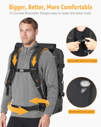 Ponhog Travel Backpack for Men, 50L Carry On Flight Approved Convertible Duffle Bag with Shoe Compartment, 17 inch Laptop Luggage with USB Charging Port for Weekender Hiking, Black