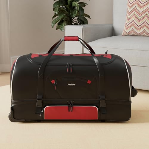 Travelers Club Adventure Travel Rolling Duffel Bag, Red, 36-Inch