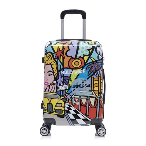 InUSA Hollywood Print Luggage with Spinner Wheels | Durable Lightweight Hardside Suitcase | Travel Bag with Handle and Trolley | 20 Inch Carry-On Spinner Luggage