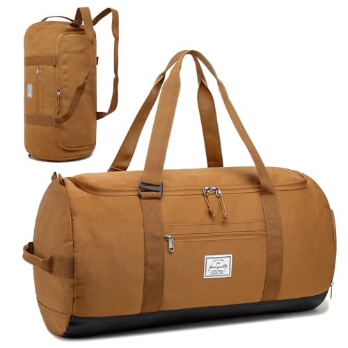 Lyweem Travel Duffle Bag for Men 60L Medium Lightweight Sports Gym Bag Traveling Duffel Backpack for Women Weekender Overnight Bags with Shoes Compartment, Brown