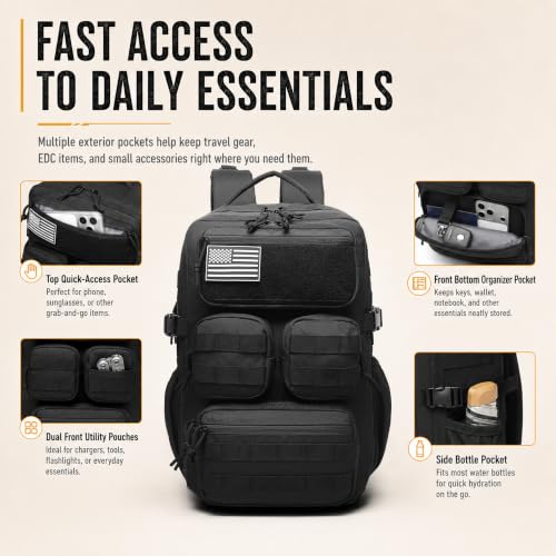 Wotony Tactical Backpack for Men, 25L/35L/45L EDC Backpack with Laptop Compartment, MOLLE System, Water-Resistant 900D Fabric, Multi-Pocket Travel Backpack for Hiking, Camping, Gym and Daily Use