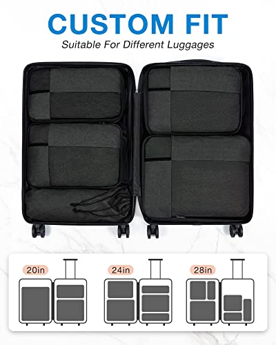BAGSMART Compression Packing Cubes, Durable Travel Packing Cubes for Carry-On Suitcase, Lightweight Compressible Luggage Organizer Cruise Ship Travel Essentials, 6-Pack 1L+3M+1S+Shoe Bag, Black
