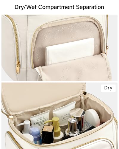 Hanke Large Toiletry Bag for Women Travel, Double Layer Organizer with Wide Opening for Full-Size Cosmetics & Toiletries, 12.2L Water-Resistant Makeup Bag,Off White