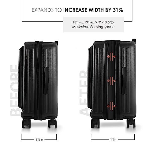 TRAVELARIM 20 Inch Carry On Luggage 22x14x9 Airline Approved, Carry On Suitcase with Wheels, Hard-shell Carry-on Luggage, Durable Luggage Carry-On, Jet Black Small Suitcase with Cosmetic Case