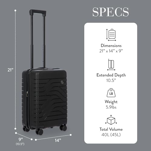 Bric's B|Y Ulisse Carry-On Luggage with Spinner Wheels – Airline Approved Hard Shell Suitcase, TSA Combination Lock & USB Port - Removeable Wash Bag Included - 21 Inch, Black