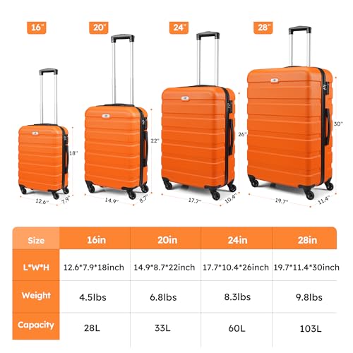 Suitour Luggage Sets 4 piece with Spinner Wheels,Hard Shell Luggage set for Women,16" 20" 24" 28 inches Suitcase Set for Travel Business