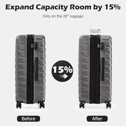Coolife Luggage Sets, 3 Piece Hard Shell Suitcase Set with Spinner Wheels, Expandable Large Checked Luggage, Lightweight Rolling Carry On with TSA Lock Gray