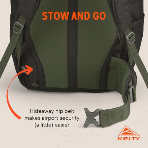 Kelty Redwing Traveler Backpack, Travel Pack with Wide U Zip Opening, Signature Wing Pockets, 30-50L Capacity (50L Black)