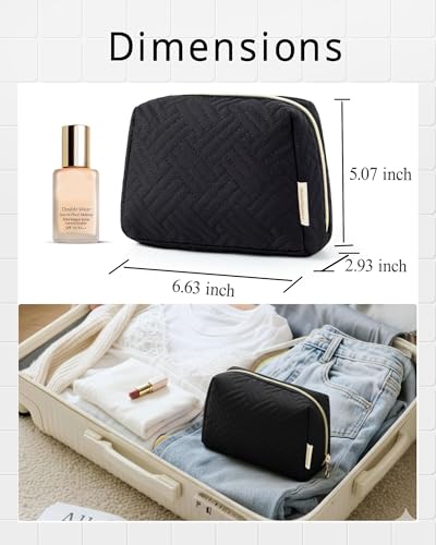 BAGSMART Small Makeup Bag, Compact Cosmetic Pouch for Women for Purse, Travel Toiletry Organizer with Wide Open Design, Black