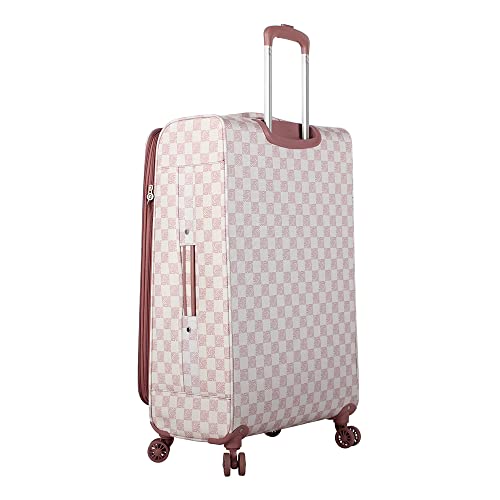 Steve Madden Designer Luggage - Checked Large 28 Inch Softside Suitcase - Expandable for Extra Packing Capacity - Lightweight Bag with Rolling Spinner Wheels (Chalet Pink, 28in)