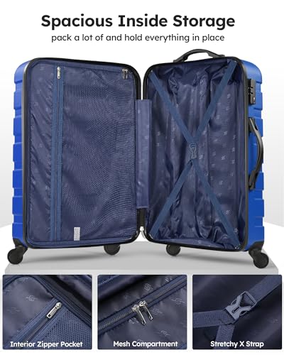 Suitour Luggage 3 Piece Sets Hard Shell Luggage Set with Spinner Wheels, TSA Lock, 20 24 28 inch Travel Suitcase Sets, Bright Blue
