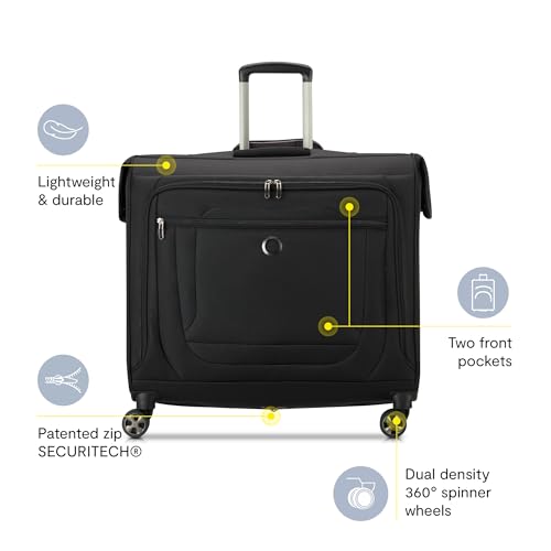 DELSEY PARIS Helium DLX - Rolling Garment Bag with Spinner Wheel - Lightweight Travel Garment Bag - SECURITECH Zip - Suit and Dresses Rolling Travel Bag - Checked Size, Black