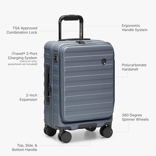 Traveler's Choice Novia Top Opening Expandable Polycarbonate Luggage with Spinner Wheels, Slate Blue, 25-Inch Medium