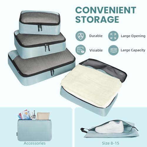 BAGAIL 8 Set/9 Set Packing Cubes Luggage Packing Organizer for Travel, Suitcase Packing Bags for Travel Accessories(Dusty Blue, 9 Set)