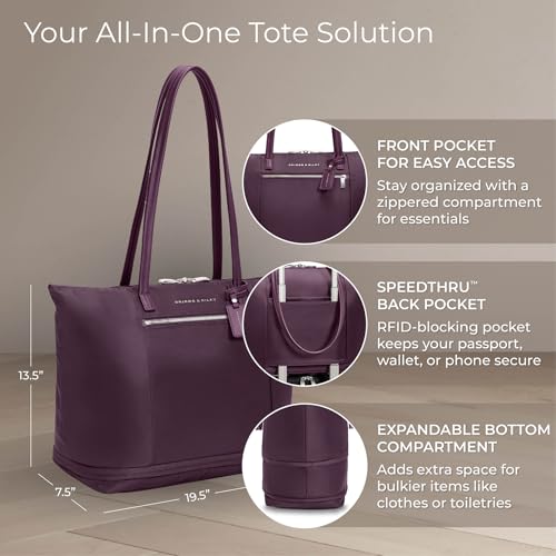 Briggs & Riley Traveler Tote Bag, Plum, Expandable Tote Bag, Rhapsody Expandable Tote