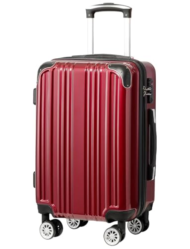 Coolife Carry On Luggage, Suitcase with Durable and Lightweight, carry on suitcase with PC+ABS Hardshell, Dual Spinner Wheels, TSA Lock, and YKK Zipper(wine wind new, S(20in)_carry on)