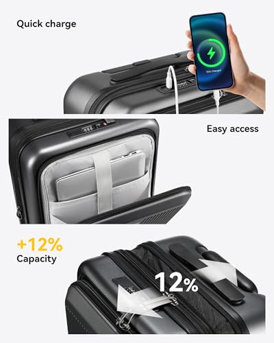 Carry on Luggage 22x14x9 Airline Approved, LTB PC Hard Shell Suitcase with Front Pocket, Expandable Luggage with USB Port (FX-Lite, Teal, 20 Inch, 37L-42L)