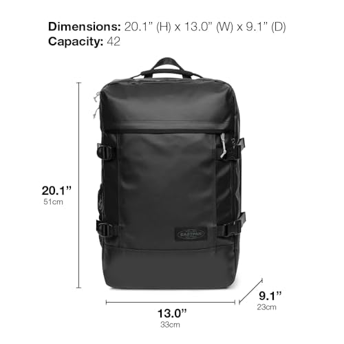 EASTPAK Travelpack – 42L Cabin-Size Duffel Backpack with Dual Compartments, 17" Laptop Sleeve, Vegan Design & Adjustable Straps, Tarp Black
