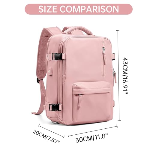 Farmer&Donkey Travel Backpack for Women Men, Waterproof Airlines Approved Carry On Backpack 15.6 Inch Laptop Backpack with USB Charging Port for Computer Bookbag for Business, School, Work (Pink)