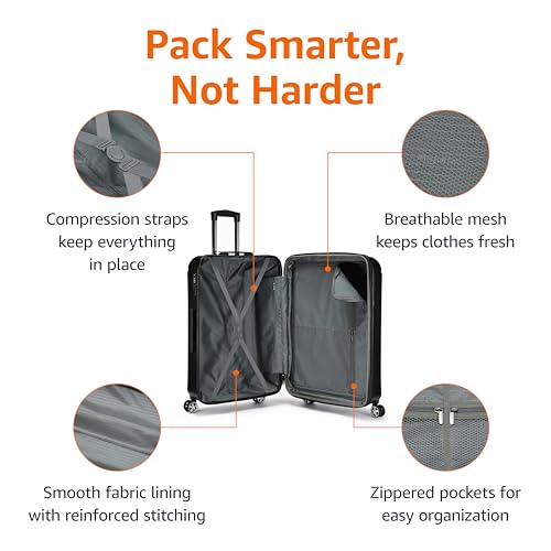 Amazon Basics 30-Inch Hardside Checked Spinner Luggage With TSA Lock, Lightweight Expandable Suitcase, Scratch-Resistant Surface, 8 Multi-directional Wheels, Black