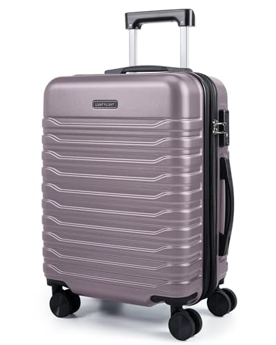 LIGHT FLIGHT Expandable Carry On Luggage 22x14x9 Airline Approved with Double Spinner Wheels, 20 Inch Lightweight Hard Shell Rolling Suitcases with TSA Lock, Rose Purple