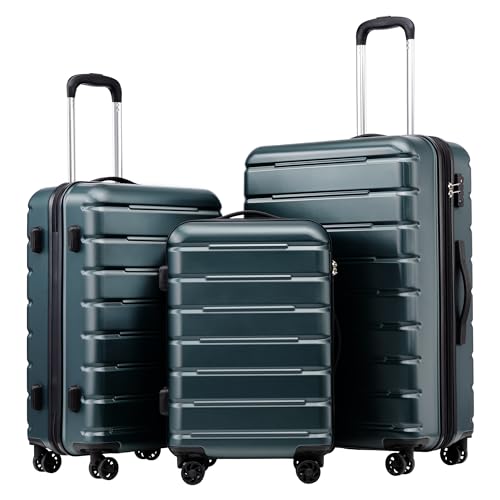 Coolife Luggage 3 Piece Set Suitcase Spinner ABS+PC Hardshell Lightweight TSA Lock USB Port, 20in 24in 28in Carry on Expandable (only 28’’), Navy Blue