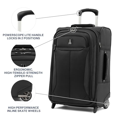 Travelpro Tourlite Softside 22" Expandable Carry-On Rollaboard (2-Wheel) Lightweight Luggage, Black Suitcase
