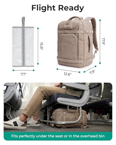 BAGSMART 40L Travel Backpack for Women & Men Fits 17-Inch Laptop, Airline Approved Carry On Backpack with Wet Pocket & Shoe Pouch, Water-Resistant Personal Item Travel Bag, Camel