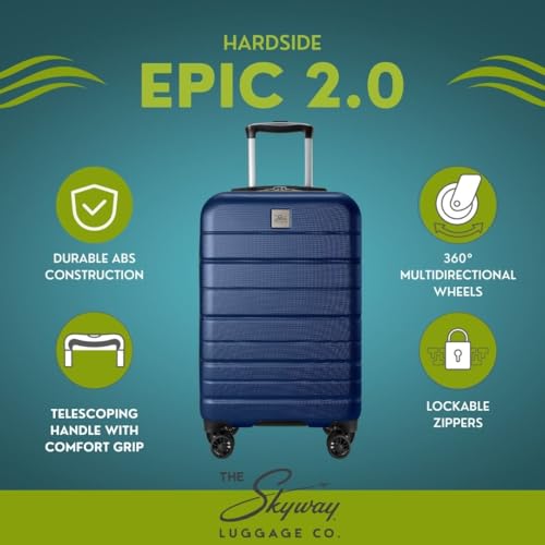 Skyway Epic 2.0 Hardside Lightweight and Durable ABS Shell Luggage, Easy Carry Grip Top and Side Handles, Spacious Interior with 4-wheel spinners, Men and Women, Royal Blue, Large Check-In 28-Inch