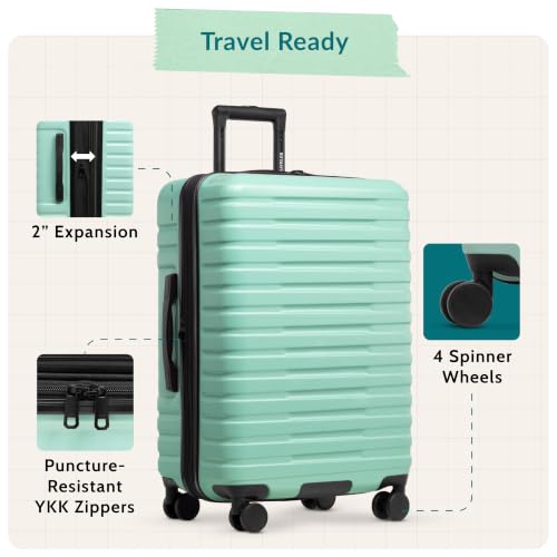 U.S. Traveler Boren Expandable Hardside Rugged Travel Luggage with 8 Spinner Wheels, Mint, Checked-Medium 26-Inch