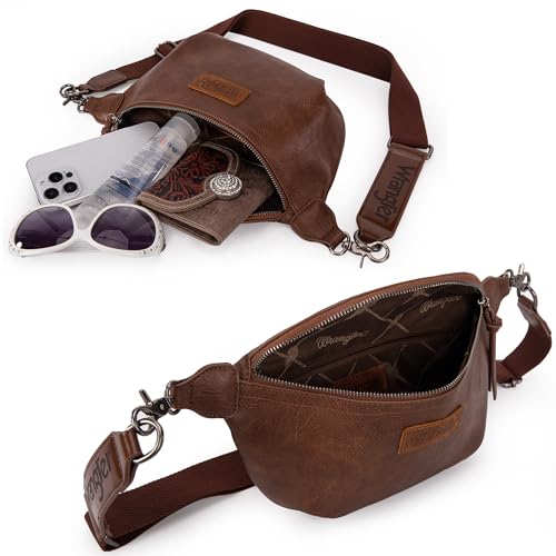 Wrangler Large Fanny Packs for Women Waist Bag Travel Belt Bags Crossbody Sling Purse WG82-194DBR
