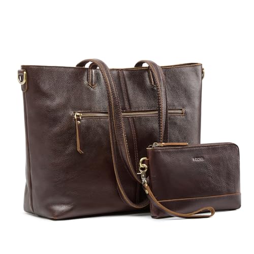 S-ZONE Leather Tote Bag for Women Large Shoulder Bag Work Top Handle Handbag Satchel Purse 2Pcs Set