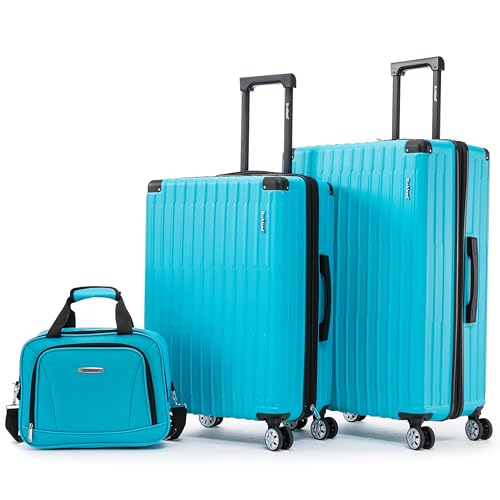 Rockland Costa Mesa 3 Piece Luggage Set, 2 Piece Hard Case Upright Luggages with Spinner Wheels and a 14" Polyester Tote Bag, (20"/24"/14" Tote), Turquoise