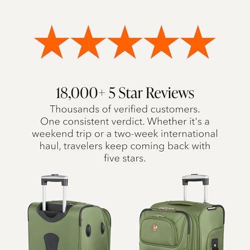 SWISSGEAR Sion Softside Expandable Spinner Luggage Durable Lightweight Travel Suitcase, Evergreen, Carry-On