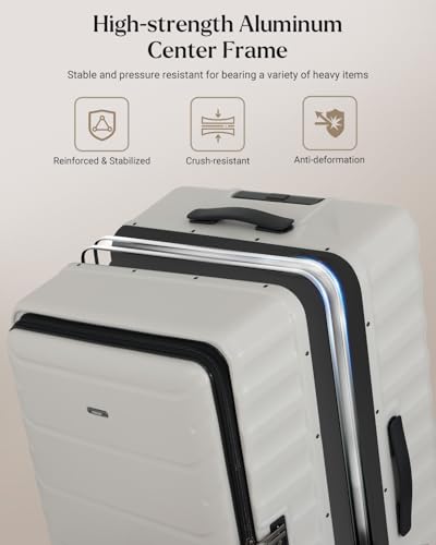CENSIEN Luggage Sets 2 Pieces, 20/28 Inch PC Hardshell Suitcase with Spinner Wheels, 20 Inch Expandable Clamshell Carry On Luggage and 28 Inch Aluminum Frame Top Opening Checked Luggage (White)