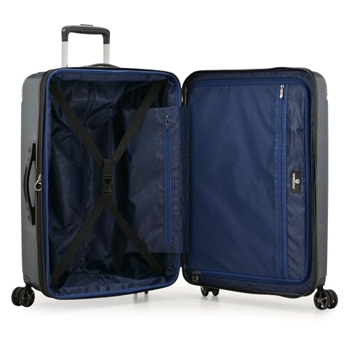Traveler's Choice New London II Hardside Expandable Spinner Luggage, Navy, Checked-Medium 26-Inch
