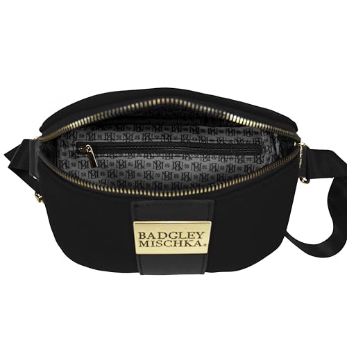 BADGLEY MISCHKA Uncomplicated Nylon Weekender Travel Bag with Sage Neoprene Crossbody Belt Bag, Lightweight Duffel Tote Set for Women, Carry On Overnight Bag (Black)