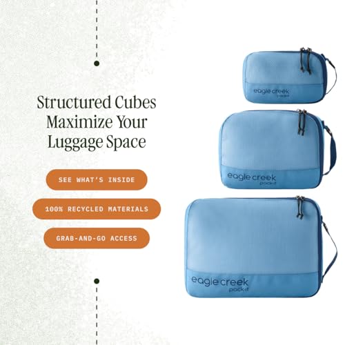 Eagle Creek Pack-It Reveal Cube Set - Packing Cubes for Compartmentalizing Luggage - Durable - Ultra-Lightweight - Water-Resistant - Easy Grab Zipper Pull - Mesh Windows - Blue Dawn - XS/S/M