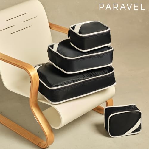 Paravel Packing Cube Quads | Luggage Organizer for Travel Accessories, Shoes, Toiletries, Laundry | 4 Pack Storage Cubes in Various Sizes | Flatiron Grey