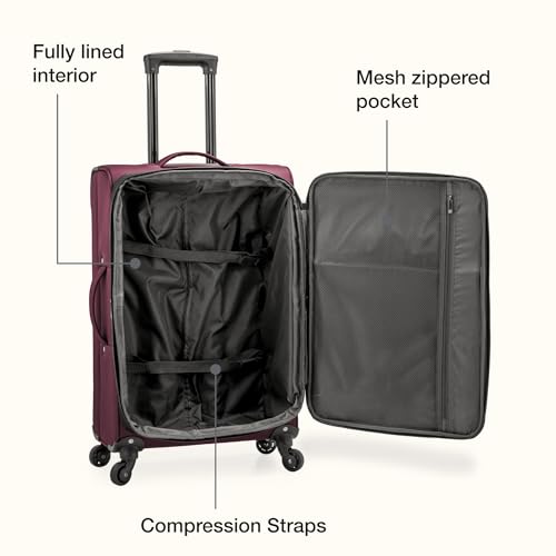 U.S. Traveler Anzio Softside Expandable Luggage with Spinner Wheels, Burgundy, 3-Piece Set (22/26/30)