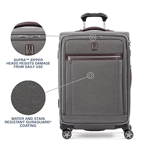 Travelpro Platinum Elite Softside Expandable Checked Luggage, 8 Wheel Spinner Suitcase, TSA Lock, Men and Women, Vintage Grey, Checked Medium 25-Inch