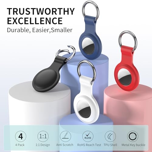 Compatible with AirTag Holder Case Keychain 4 Pack, for AirTag 1st & 2nd Generation Key Chain Ring Case Cover for Air Tag Holder GPS Tracker Item Air Tags Finders Air Tagholder for Kids,Bags,Luggages