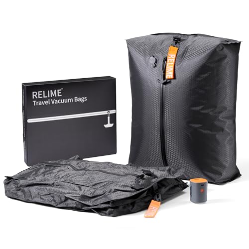 Relime Classic Series Vacuum Bags for Travel Luggage with Wireless Pump, Compression Bags for Carry On Suitcases and Backpack, Vacuum Seal Packing cube for Cloth Packing (2PC + PUMP)