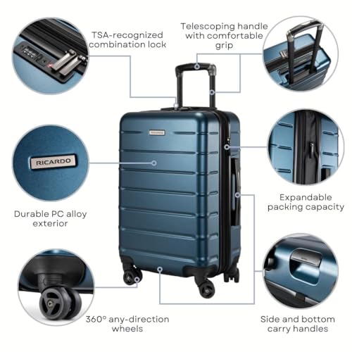 Ricardo Beverly Hills Cambria Hardside Luggage | Stylish Suitcase with Wheels for Effortless Travel, Expandable and Secure TSA-Locked Packing, 2-Piece Set (20", 24") (Blue Pearl, 2-Piece Set (20, 24))