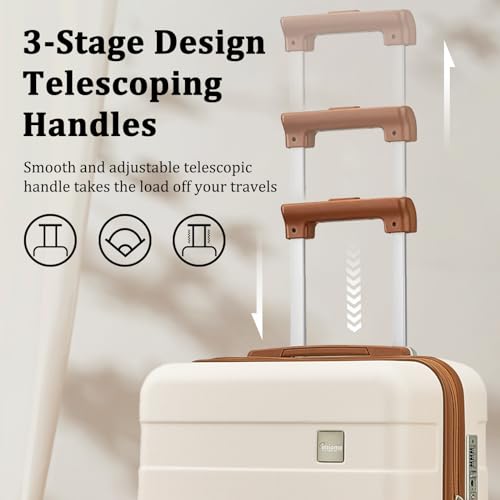 imiomo Hard Shell Luggage Sets 5 Piece for Women, Lightweight Hardside Rolling Suitcase Set with Spinner Wheels and TSA Lock, Beige