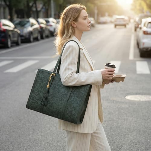 LOVEVOOK Laptop Bag for Women Vintage Leather Laptop Tote 15.6 inch Large Capacity Computer bag with Clutch Purse for Work