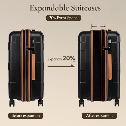 TILYMOL Luggage Sets 5 Piece - Expandable Suitcase Set with TSA Lock & Spinner Wheels, Lightweight PP Hardshell Travel Luggage for Men Women, Black