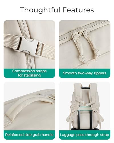 BAGSMART Travel Backpack Women, 15.6 Inch Carry On Backpack Flight Approved, TSA Approved Personal Item Travel Bag, Water Resistant Weekender Bag Luggage Daypack, Beige