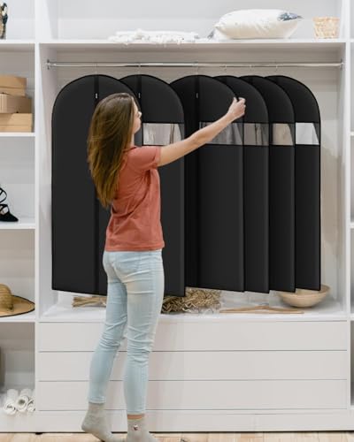 Garment Bags for Hanging Clothes 8 packs Washable Black Suit Bags for Closet Storage and Travel with Clear Window (43 inches)